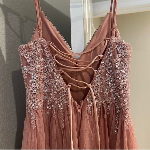 SAY YES TO THE DRESS Womens Pink Lace-up Back Lined Slit Formal  Size 9 NWT - Picture 11 of 11